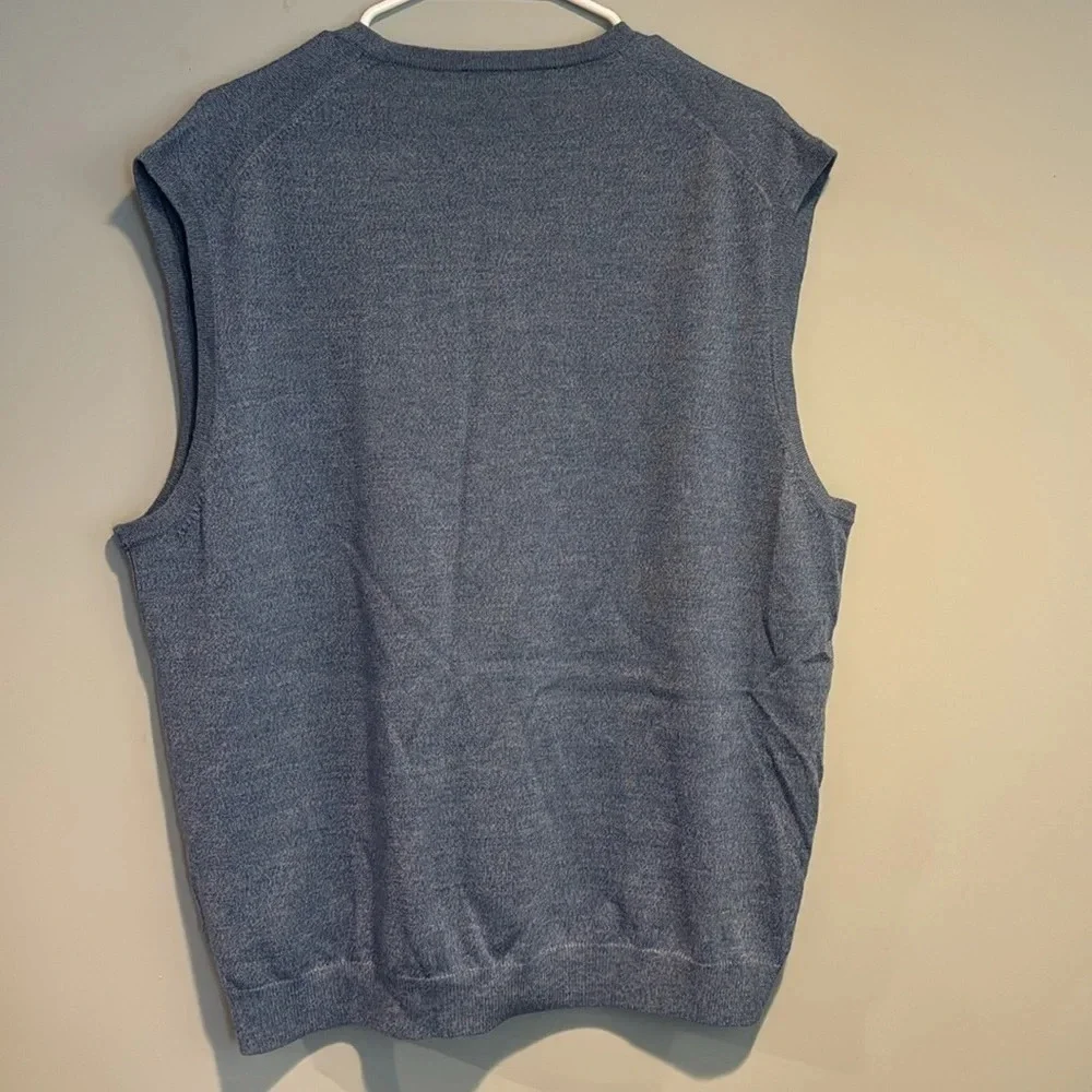 Vintage Steel Blue Sweater Vest Size XL 100% Italian Merino Wool
